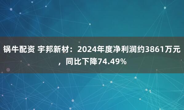 锅牛配资 宇邦新材：2024年度净利润约3861万元，同比下降74.49%