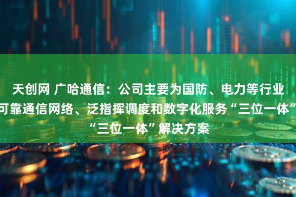 天创网 广哈通信：公司主要为国防、电力等行业用户提供可靠通信网络、泛指挥调度和数字化服务“三位一体”解决方案