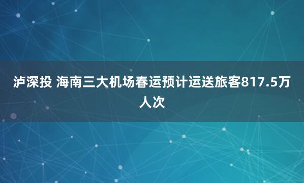 泸深投 海南三大机场春运预计运送旅客817.5万人次